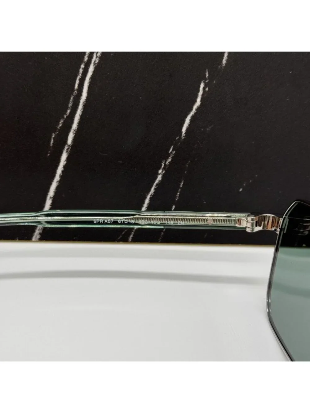 Prada PRA57S 1BC10G Unisex Square Silver Green Sunglasses Authentic NEW